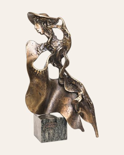 Bronze draped figure on a cubic stone base