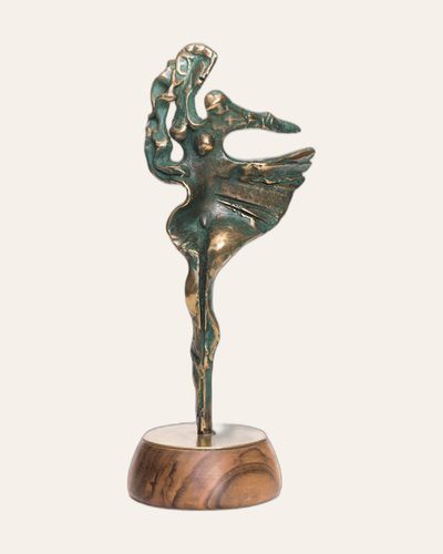 Bronze flight form on a wooden base