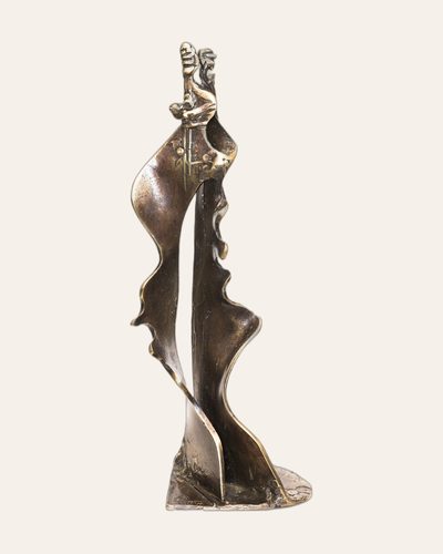 Vertical bronze form resembling a folded torso