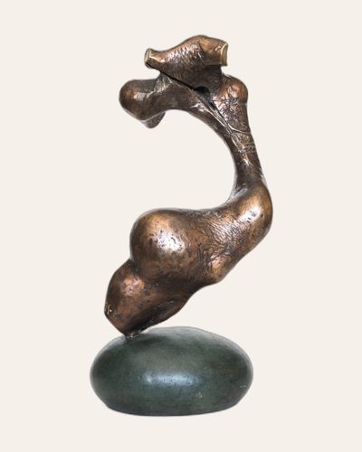 Rounded bronze bird form on an oval base