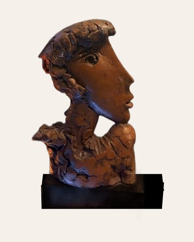 Ceramic portrait head in profile, made of Troyan clay